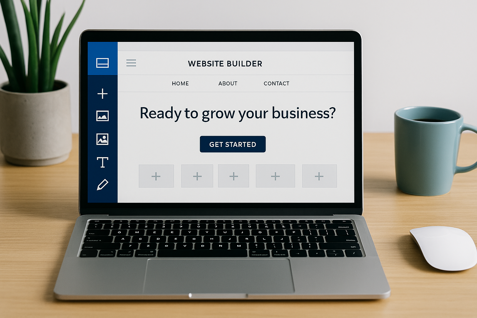 Laptop screen showing a website builder interface