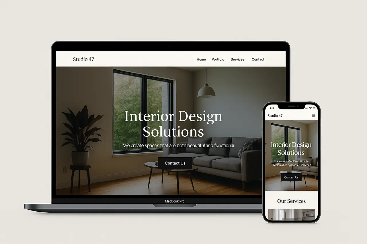 Interior design agency website on laptop and phone