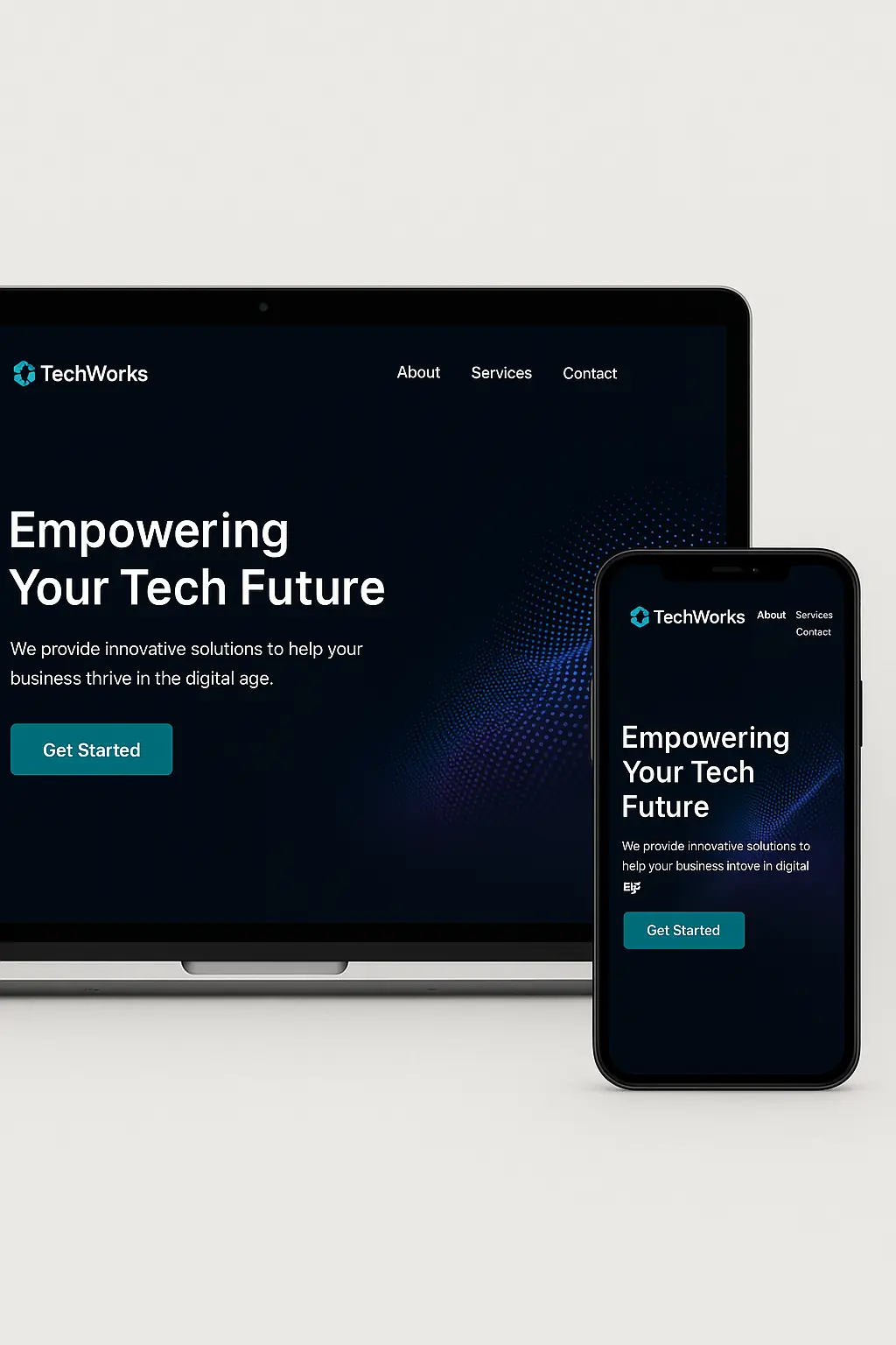 Tech startup landing page on laptop and mobile