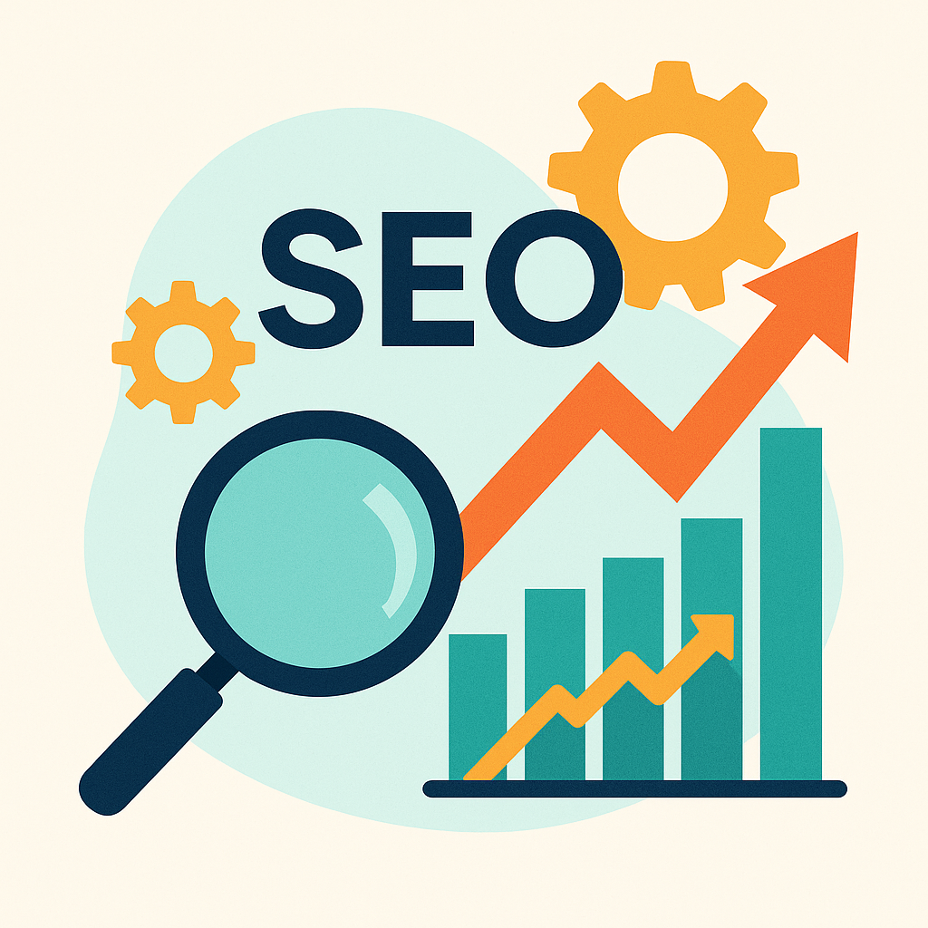 SEO illustration with magnifying glass and graphs
