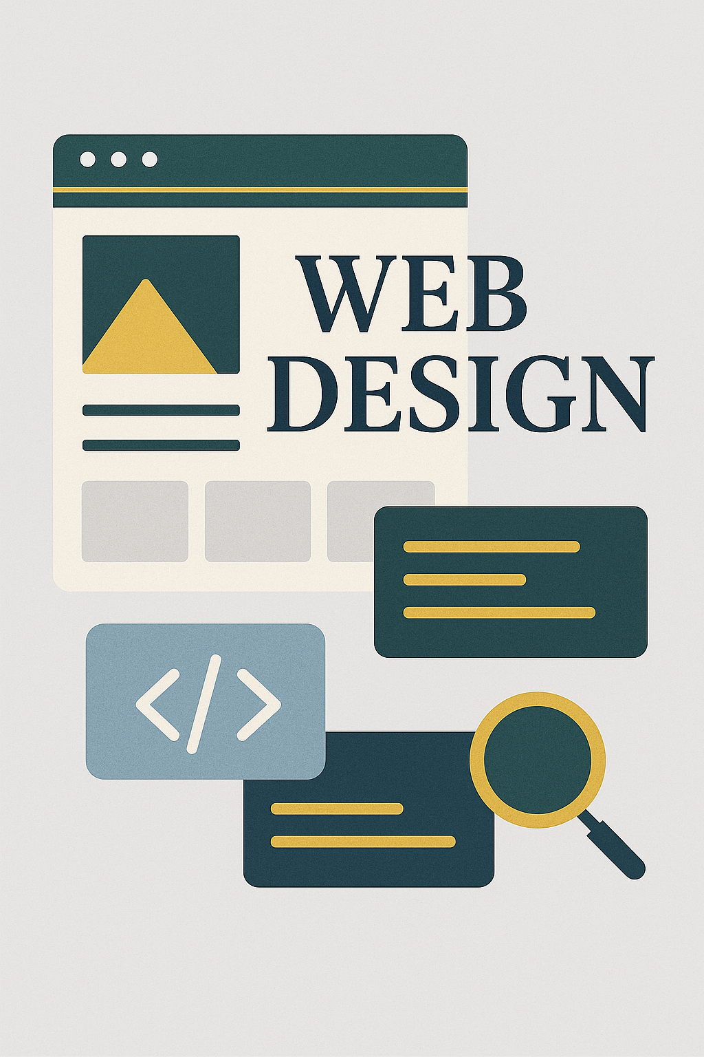 Web Design illustration showing browser and code elements